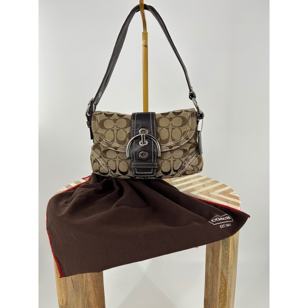 Coach Soho Khaki Mini Signature Bag Jacquard with Leather trim 10602 Vintage Y2K